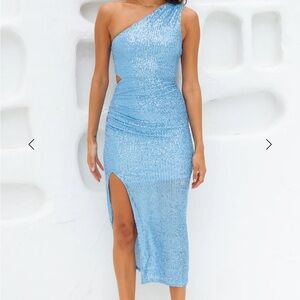 Elegant Blue One-Shoulder Dress